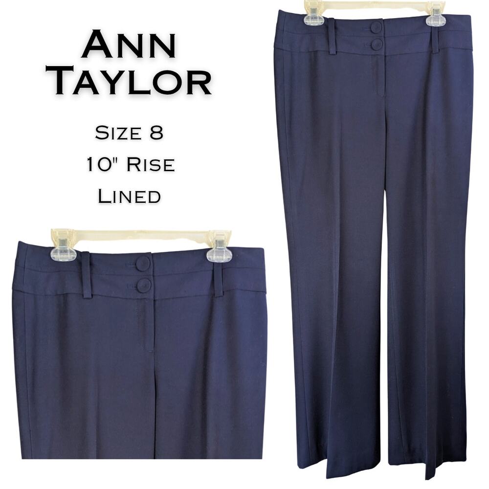 Ann Taylor Signature Fit Dress Pants 8 Navy Blue Lined Trousers Career Classic